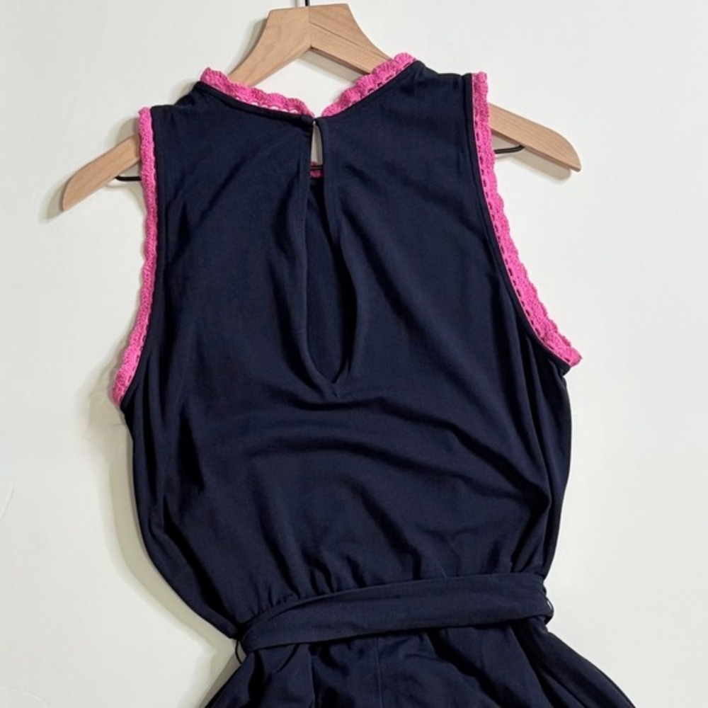 BODEN Caitlin Jersey Knit Romper Playsuit Crochet Trims Navy Blue Pink 8 Tall - Picture 11 of 16